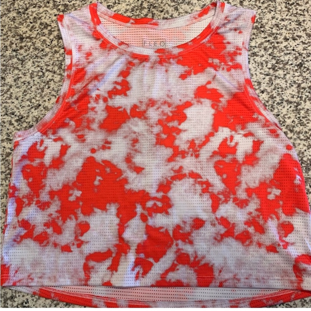 FLEO Dylan Muscle Crop Tank Top - Red and White - Medium